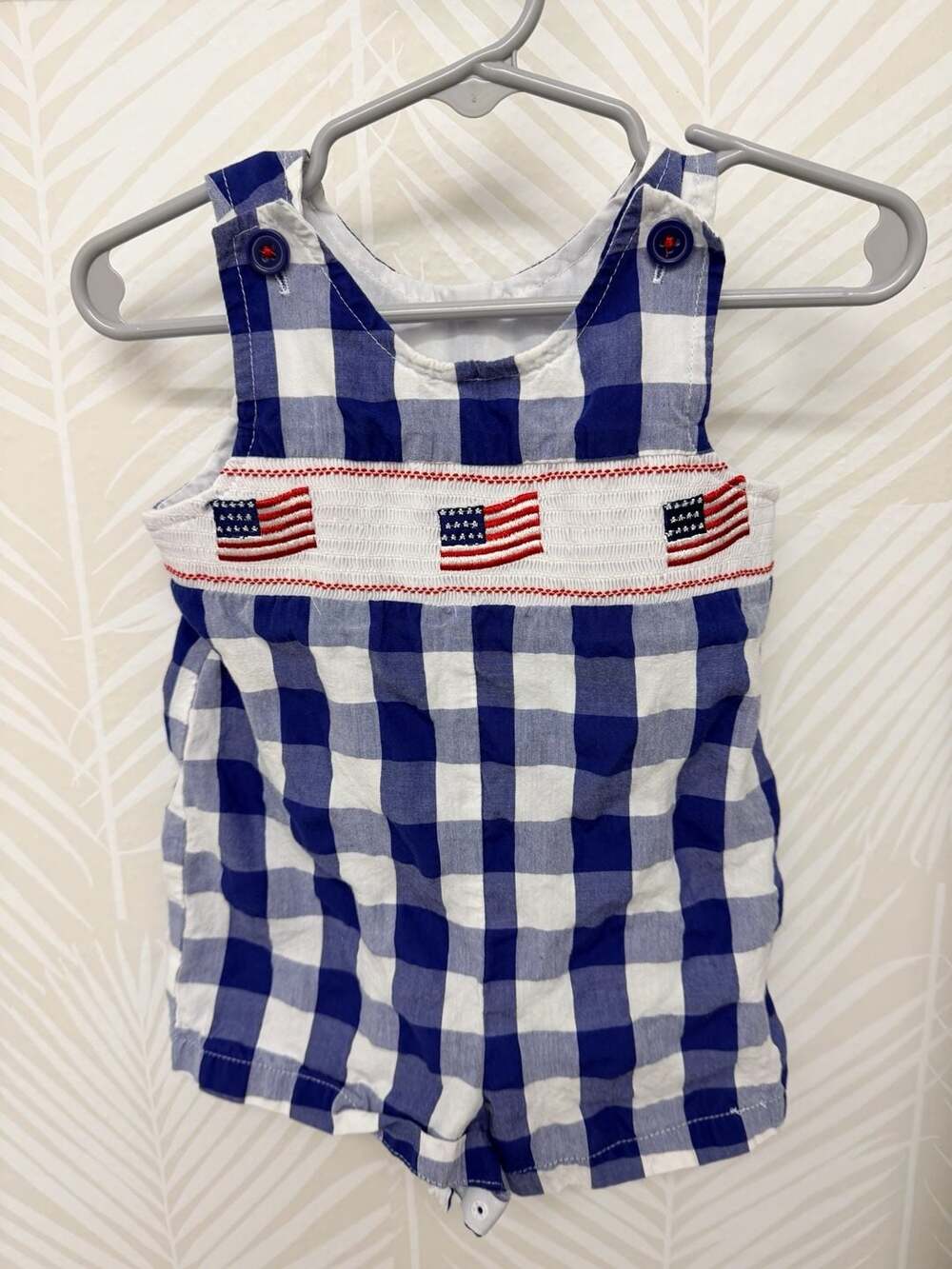Goodlad Baby Boy 12 Months Patriotic Flag Smocked Gingham Romper
